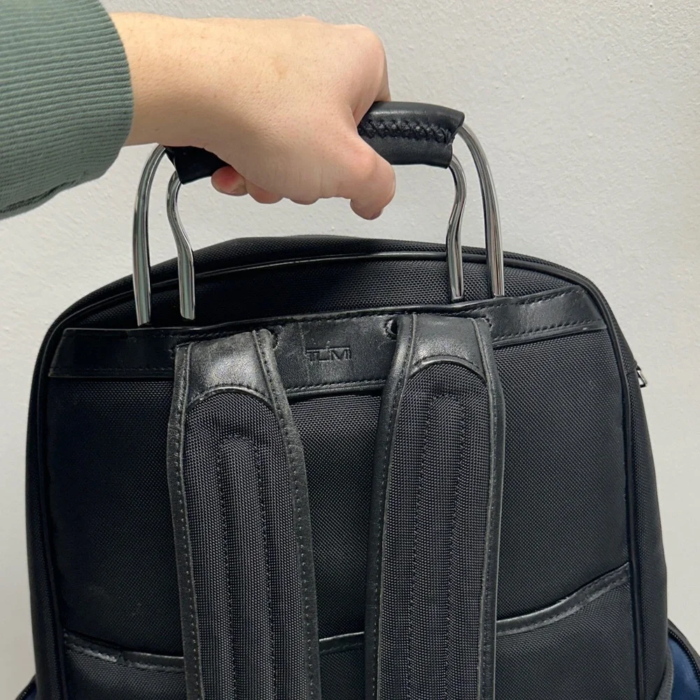 Tumi Arrive Logan Laptop Backpack Zip Rusksack Travel Bag Leather Nylon Black
